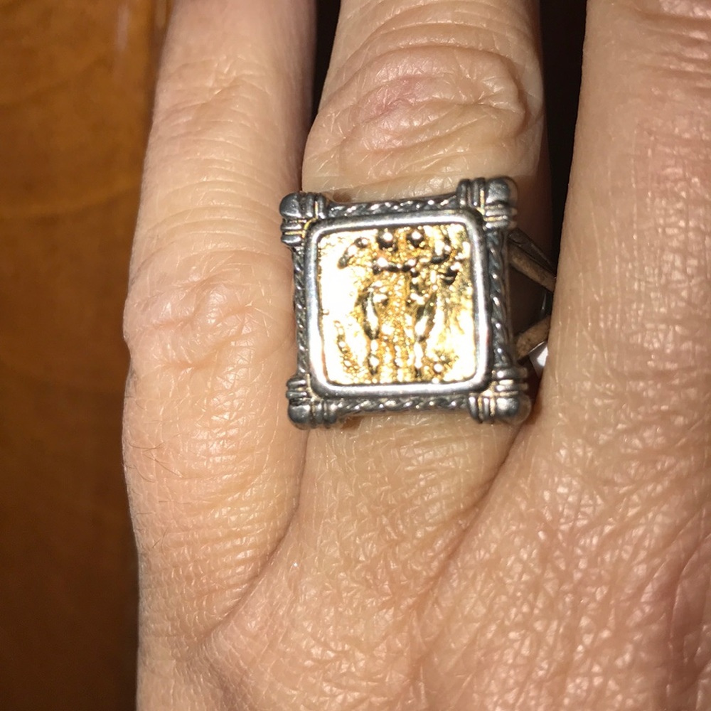 14 k yellow gold and silver combo antic style ring